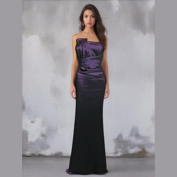 Betsy & Adam Purple Strapless Ruched Bodice Fishtail Hem Evening Maxi Dress 4 - Picture 1 of 12